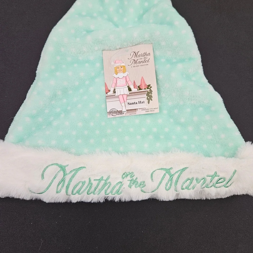 Martha on the Mantel Santa Hat Limited Edition‎ Green Polka Dot Faux Fur Holiday